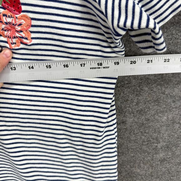 Quacker Factory T-Shirt Women M Medium White Striped Embroidered Short Sleeve - Picture 5 of 7